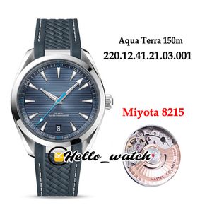 Novo Aqua Terra 150m Miyota 8215 Relógio Mens Automático Textura Azul Caixa de Aço 220.12.41.21.03.002 Relógios de Borracha Azul Hello_Watch E280