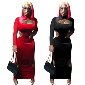 Women Pleuche Velvet Long Sleeve One-Piece Dress Sexig solid färgpaket Höft Lång kjol Nattklubb som bär kläder S-2XL 2000