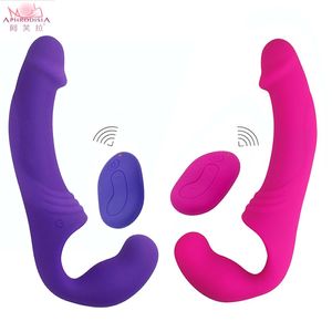 APHRODISIA Strapless Strap-on Dildo Vibrator for Couples Lesbian Wireless Remote Control Double Ended Vibrating Adult Sex Toys CX200708