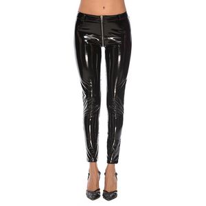 Women Wet Look PVC Leather Glossy Skinny Pants with Zipper Open Crotch Sexy Night out Party Clubwear Ankle Length White Black Red Pink M-4XL