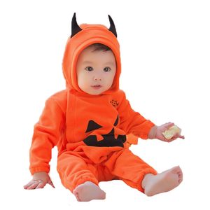 2020 Halloween Spädbarn Hooded Romper Långärmad Kawaii Pumpa Jumpsuit Boutique Toddler Klättra Kläder Hög kvalitet