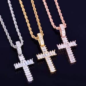 Ice Out Square Zircon Men's Cross Pendant Necklace Rock Street Hip Hop Jewelry Three Colors for Gift