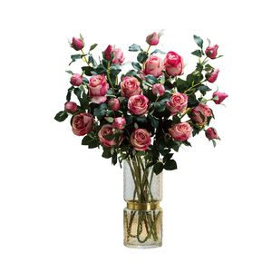 5 pçs / lote flores artificiais búlgaro seda rosa única filial europeu falso flor de decoração para casa de casamento decoração de fundo diy coroa de flores