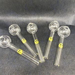 Oil Burner Glass Pipe Clear Tube Pipes 4inch Spoon Pipes Dry Herbs Thick Pyrex Smoking Pipe Smile Tobacco Burning Herbs Dry Pipes Hand Pipe