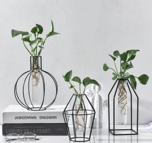 Nordic retro simple hydroponic glass wrought iron vase desktop decoration living room study bustling flower arrangement