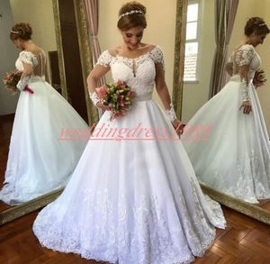 Exquisite Mariage Langarm Brautkleider Sheer Illusion Schleppe Spitze Arabisch Country Bridal Ballkleid für die Braut Plus Size Robe de Mari￩e