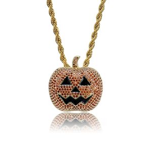 Fashion-plated Hip Hop Jack O Lantern Naszyjnik Twist Łańcuch Iced Out CZ CUBIC Cyrkonia Halloween Cosplay Party Biżuteria Prezenty dla chłopców