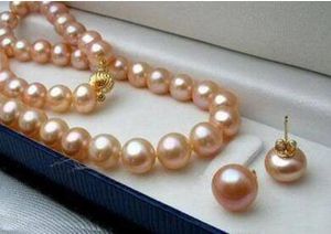 8 MM Natural Pink Akoya Pearl K GP necklace earrings Jewelry set quot