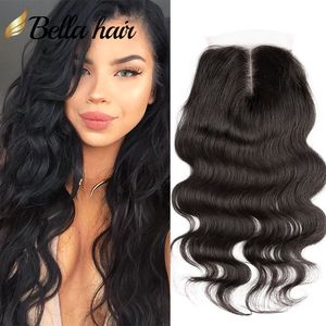 100% Peruvian Human Hair Extensions HD Brown Top Closure Middle 2 Part Body Wave Transparent Lace Natural Color BellaHair
