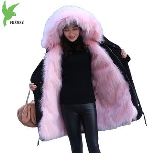 Inverno Faux Fox Fur Mulheres Jaqueta Parker 2018 gola De Pele casaco Com Capuz Plus Size Grosso quente feminino Parker casaco Liner pode ser removido