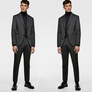 Schwarzer Slim Fit Herren-Hosenanzug mit zwei Knöpfen, spitzes Revers, Bräutigam, Hochzeit, Smoking, formeller Abschlussball-Blazer (Jacke + Hose)