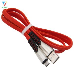 1m Micro USB-kabel Zink Alloy Flat Flätad MicroUSB Laddarkabel för Huawei Xiaomi LG Andriod MicroUSB Mobiltelefonkabel 100pcs / Lot
