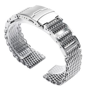 20/22/24mm Silver/Black Stainless Steel Shark Mesh Solid Link Wrist Watch Band Replacement Strap Folding Clasp