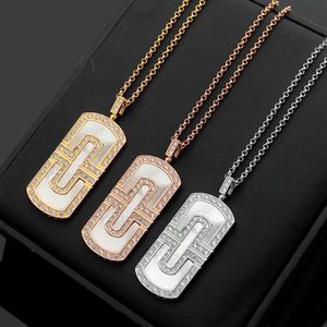 New Arrive Fashion Lady Brass Lettering 18K Plated Gold Necklace With Diamond White Mother of Pearl Pendant 3 Color