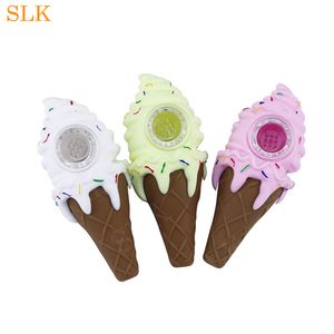4.30 inch three colors cute Ice cream silicone smoking pipes hand pipes with thick glass bowl smoke tobacco pipes hookah silcone bongs