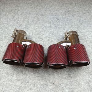 A Pair H Model Twill Red Carbon fiber Exhaust Pipe Auto Parts Muffler Tip Fit for all Cars Stainless Steel Nozzles