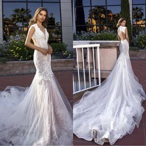 빈티지 Tina Valerdi Mermaid Wedding Dresses Crystal Cap Sleeves Open Backless Lace Bridal Gowns Dubai Arabic resdidos 웨딩 드레스