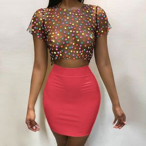 Fashion-hot colorful polka dots kostym-klänning super sexig transparent slitage kvinnor sommar byst kjol 3xl gratis frakt dhl