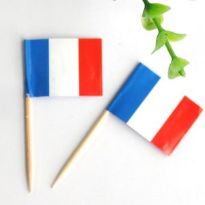 5000個フランスフランスフランスフラッグカクテルスティック歯ピック食品パーティーカップケーキの旗カクテルスティック歯ピックウッド木製テーブル装飾