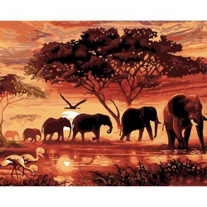 ديي الإعداد الشمس الفيلة وحة زيتية الفن جدار المنزل الديكور