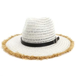 Moda Unisex Mężczyźni Kobiety Travel Jazz Caps Szeroki Furry Brim Summer Beach Cowboy Sun Fedora Panama Paper Słomkowy kapelusz z klamrą