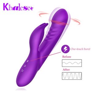 Khalesex 360 graus Girar Dildo vibrador 7 velocidades Calmo Clitóris Coelho Estimular G SPOT adultos do sexo Brinquedos para Mulher Marsturbator Y191214