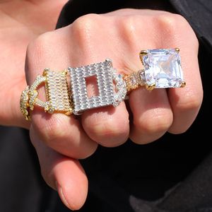 Nuovi ragazzi personalizzati Gold Bling CZ Cubic Zirconia Square Finger Ring Iced Out Diamond Band Rings Hip Hop Lovers Jewelry Gift For Men Women