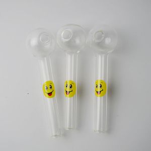 Cachimbo de vidro pirex transparente Queimador de óleo de 4 polegadas Ervas secas Queimador de óleo de vidro grosso Cachimbo de queima de óleo Cachimbo de tabaco com padrão de sorriso Cachimbos de mão