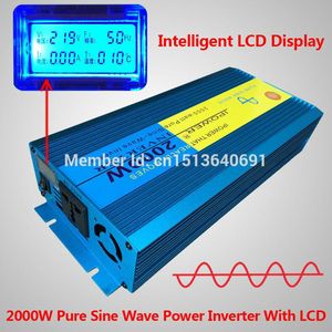 Freeshipping LCD Display Car High Frequency Power Inverter 2000w 2kw 2000Watt Pure Sine Wave DC 12V till AC 230V Converter för sol / vind / gas