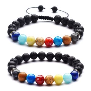 Lovers Eight Planets Natural Stone Bracelet Universe Yoga Chakra Galaxy Solar System Rock Lava Bracelets for Men and Women Jewelry