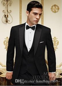 Klassisk stil Två knapp Svart brudgum Tuxedos Notch Lapel Groomsmen Bästa Man Blazer Mens Bröllopsdräkter (Jacka + Byxor + Vest + Tie) H: 619