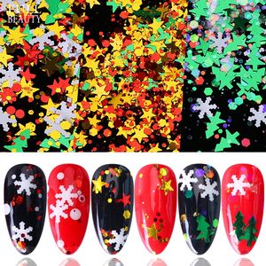 Nail Art Glitter Paillettes Adesivi Fiocco di Natale Fiocco di neve Albero di Natale Punti Fetta Smalto gel Unghie Decorazioni Strumenti per manicure