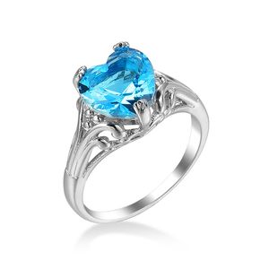 Grandes 925 anéis de prata esterlina com forma de coração Light Blue CZ Zircon pedra por Mulheres Moda anéis de casamento dos Namorados Jóias