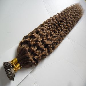 Queratina Fusão Vara I DICA Extensões de Cabelo Humano 200 s Pré Ligado Unhas Extensões de Cabelo Remy Viegin Brazilia Kinky Curly Hair # 6 Médio Marrom