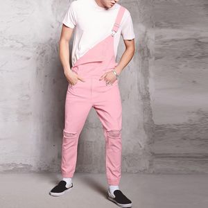 Calca Masculina Hole Kieszonkowe Dżinsy Ogólny Kombinezon Streetwear Ogólne Spodnie Podwiązźnicze Jeans Mężczyźni Slim Fit Mens Marka