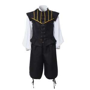 Men's Renaissance Costumes Vintage 3 Piece Set Doublet Costume with Poet Shirt and Breeches Medieval Cosplay