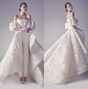 Off Should Calças de vestido de casamento de marfim ternos Backless vestido de noiva Varredura Robes de Mariée Vestidos de Novia 3823