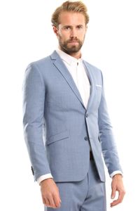 Gökyüzü Mavi Klasik Düğün Erkekler Çentikli Yaka İki Adet Suits (Blazer + Pantolon) Damat Smokin Akşam Parti Satılık Suits