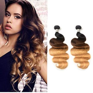 Malaysian 100% Human Hair Extensions Body Wave 1B/4/27 Ombre Hair Double Wefts 10-28inch 1B 4 27 Three Tones Color