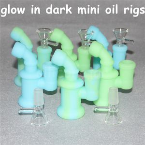 Glass Oil Rigs Mini Bong Accessory Hookahs Silicone Rig Pipe Heady Bubbler Water Bongs with perc and bowl