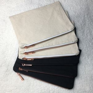 天然キャンバスプレーンウィディズメイドギフト化粧品保管袋ブランク綿メイクアップバッグローズゴールドジッパー