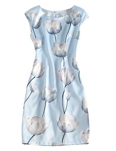 Vestido de bainha de mulheres de impressão flor em torno do pescoço Casual vestidos 04K877