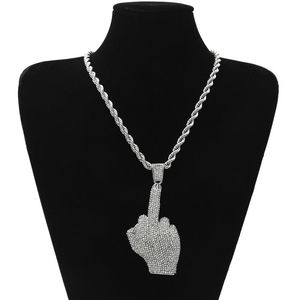 Naszyjniki mody i wisiorek dla mężczyzn Luksusowy Designer Mens Bling Diamond Middle Finger Wisiorki Złoty Srebrny Naszyjnik Rhinestone Biżuteria