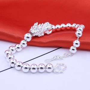 SX01 990 sterling silver transfer beads bracelet ethnic style sterling silver pixiu bracelet ladies silver jewelry