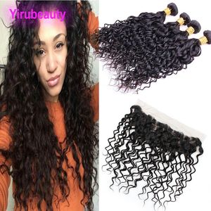 Cabelo humano indiano molhado e ondulado 4 pacotes com 13x4 laço frontal 5 peças/lote onda de água extensões de cabelo encaracolado com frontal de orelha a orelha