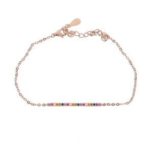 Wholesale-rainbow cz bar bracelet delicate link chain gold plated fashion trendy simple minimalist jewelry