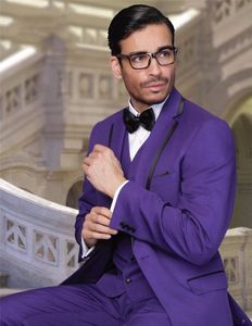 Fashion Purple Groom Tuxedos Notch Lapel Groomsmen Mens Wedding Dress Man Jacket Blazer Prom Dinner 3 Piece Suit(Jacket+Pants+Vest+Tie) 1683