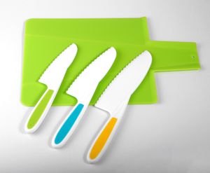 Little chef knife child knife set nylon safety fruit knife folding cutting board serrated blade color safety children kitchen cooking tools