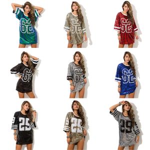 Sexy Damen Sommer Hip-Hop Club Pailletten T-Shirt Kleid Brief Nummer T-Shirts Glitzer Party Tops Multi Style Kostenloser Versand