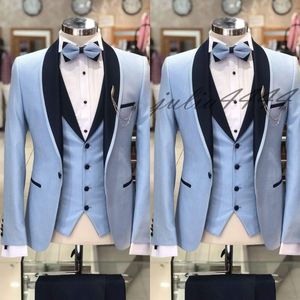 2019 Мужские костюмы Slim Fit Три части Groomsmen Свадебные смокинги для мужчин Черный выпускной костюм с отложным воротником (куртка + брюки + жилет)